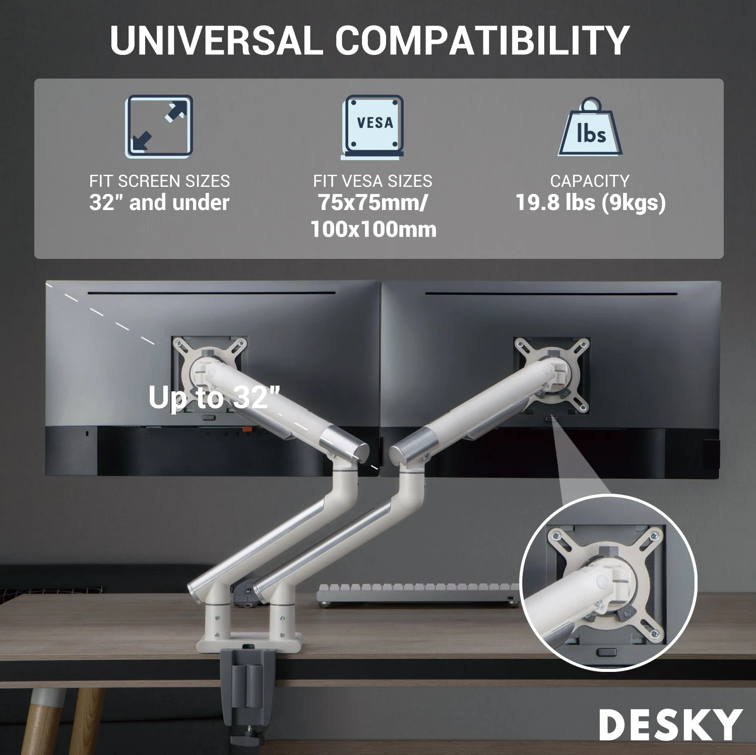 Desky Dual Slim Aluminium Monitor Arm - White - Image 3