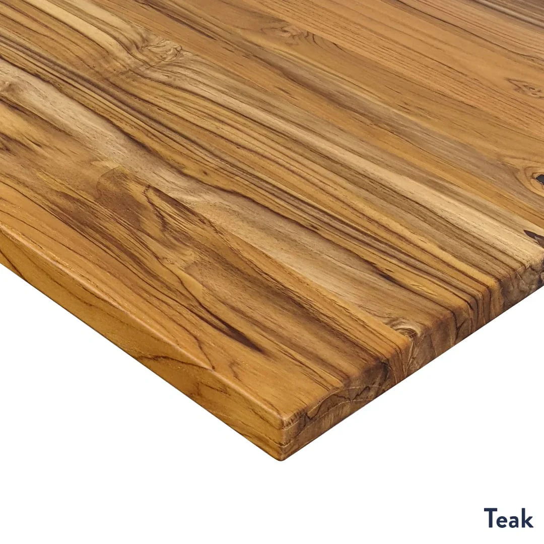 Desky Hardwood L-Shape Sit Stand Desk 150x155cm Teak and Space Grey Leg - Image 2