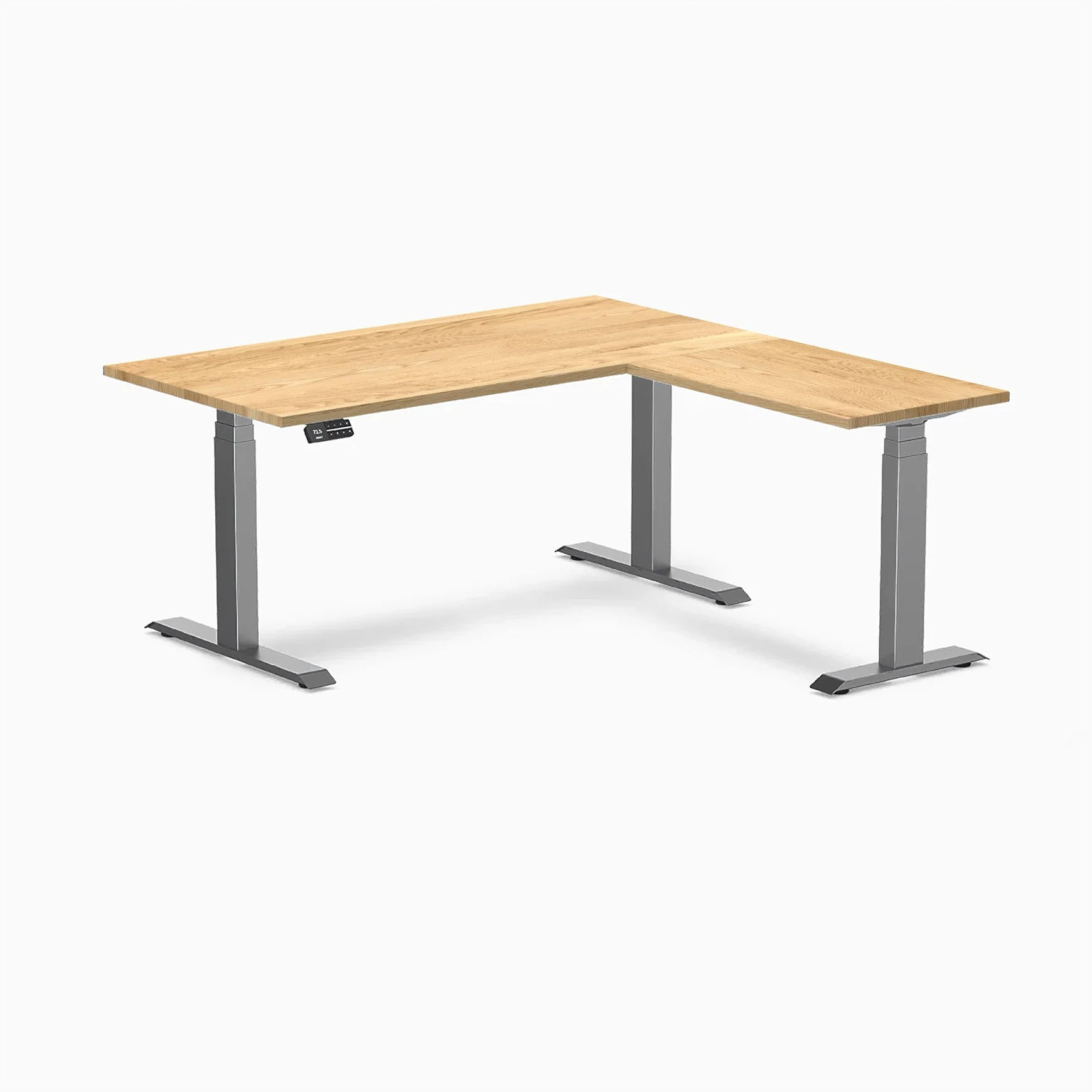 Desky Hardwood L-Shape Sit Stand Desk 150x155cm White Oak and Space Grey Leg - Image 3