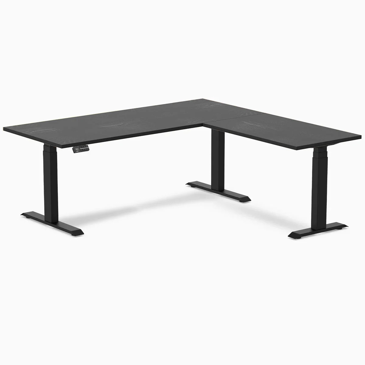Desky Hardwood L-Shape Sit Stand Desk 180 x 175 cm Black Ash Top and Matte Black Leg - Image 2