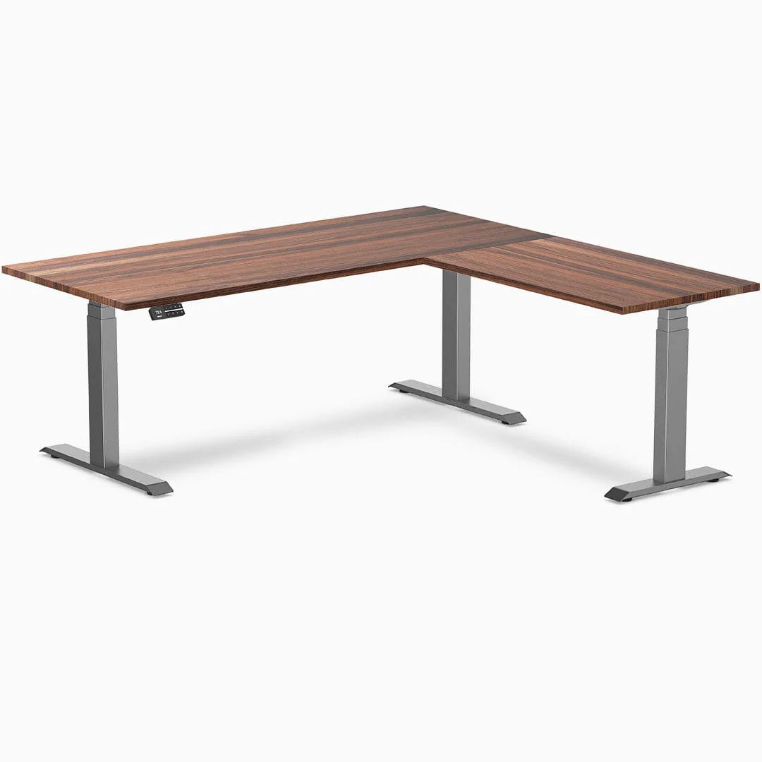 Desky Hardwood L-Shape Sit Stand Desk 180x175cm Walnut and Space Grey Leg - Image 3