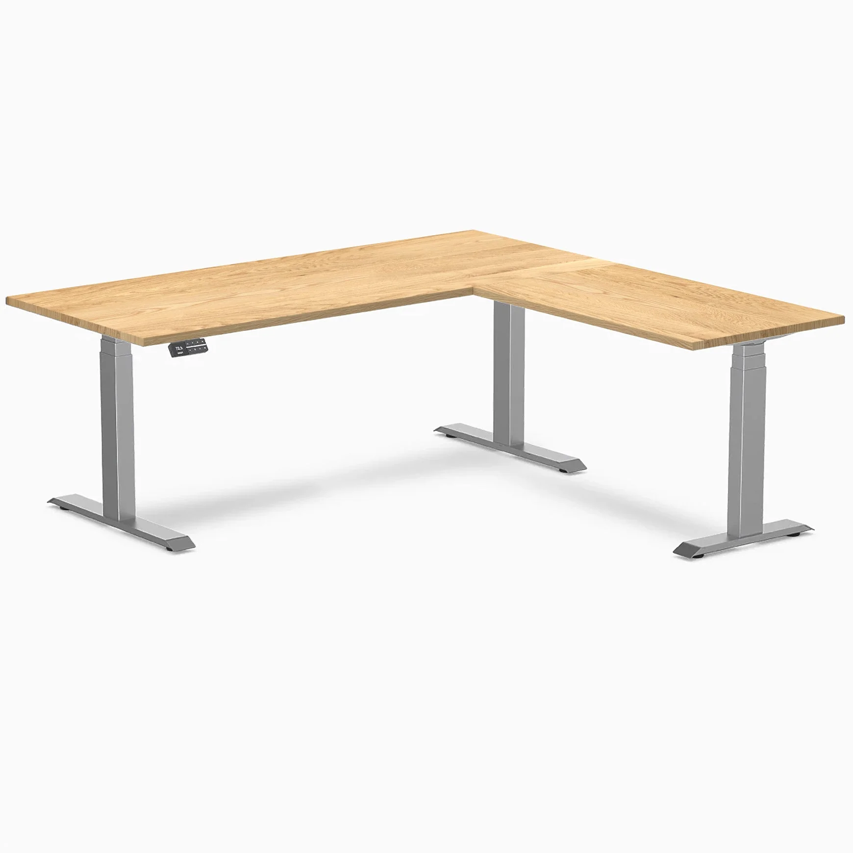 Desky Hardwood L-Shape Sit Stand Desk 180x175cm White Oak and Space Grey Leg - Image 3