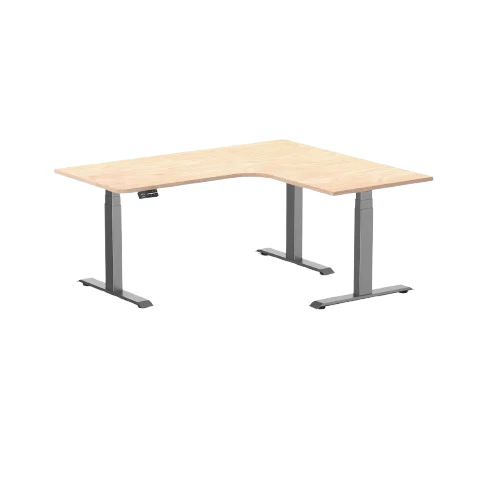 Desky L-Shape Melamine Sit Stand Desk 160cm - Left Return Curly Birch Top and Space Grey Leg