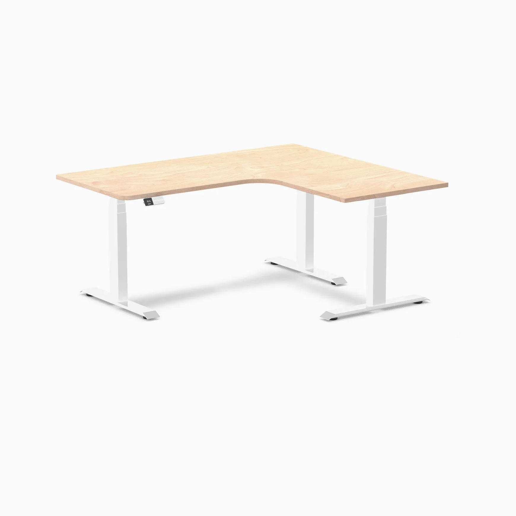 Desky L-Shape Melamine Sit Stand Desk 160cm - Left Return Curly Birch Top and White Leg