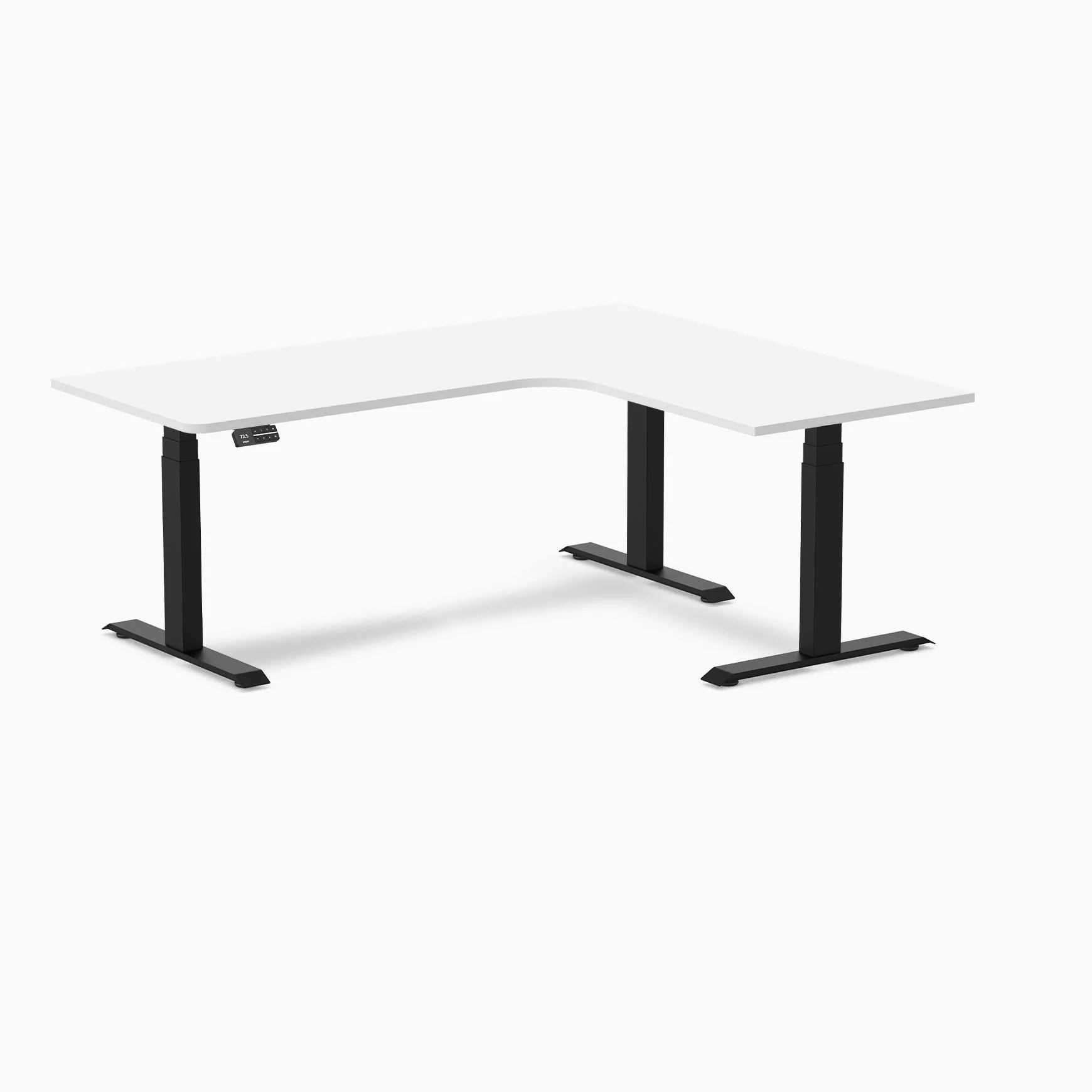 Desky L-Shape Melamine Sit Stand Desk 1800x1500mm - Left Return (White Desktop/Matte Black Leg)