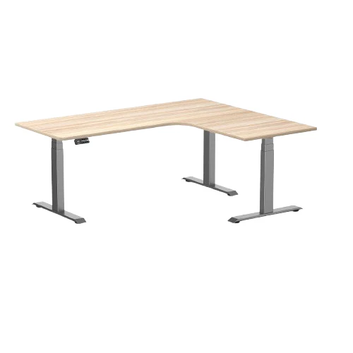 Desky L-Shape Melamine Sit Stand Desk 180cm - Left Return Classic Oak Top and Space Grey Leg