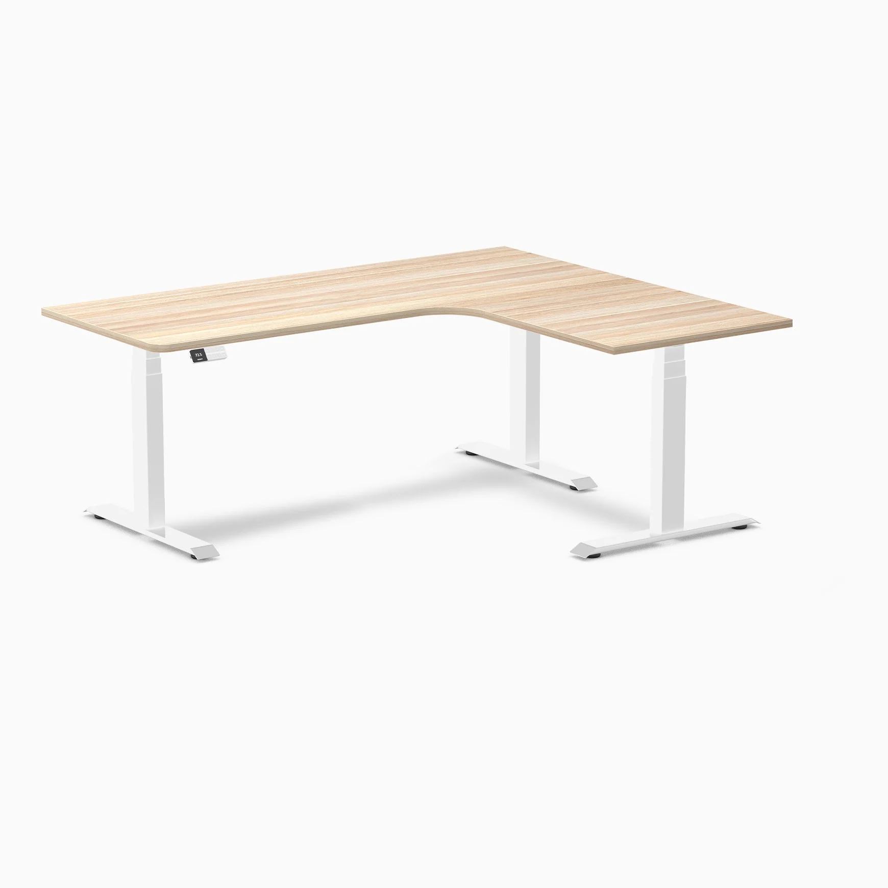 Desky L-Shape Melamine Sit Stand Desk 180cm - Left Return Classic Oak Top and White Leg