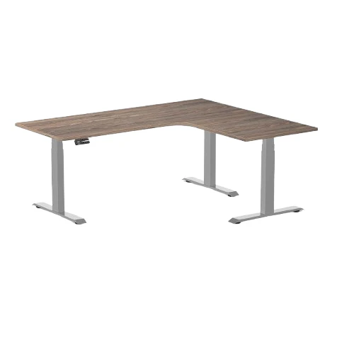 Desky L-Shape Melamine Sit Stand Desk 180cm - Left Return Natural Walnut Top and Space Grey Leg