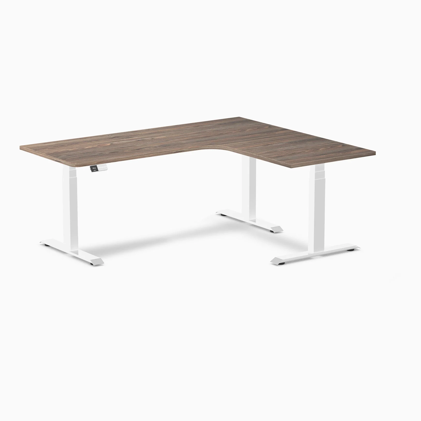 Desky L-Shape Melamine Sit Stand Desk 180cm - Left Return Natural Walnut Top and White Leg