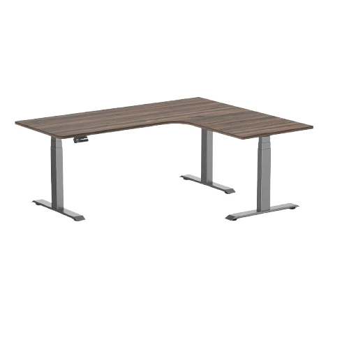 Desky L-Shape Melamine Sit Stand Desk 200cm - Left Return Jarrah Legno Top and Space Grey Leg