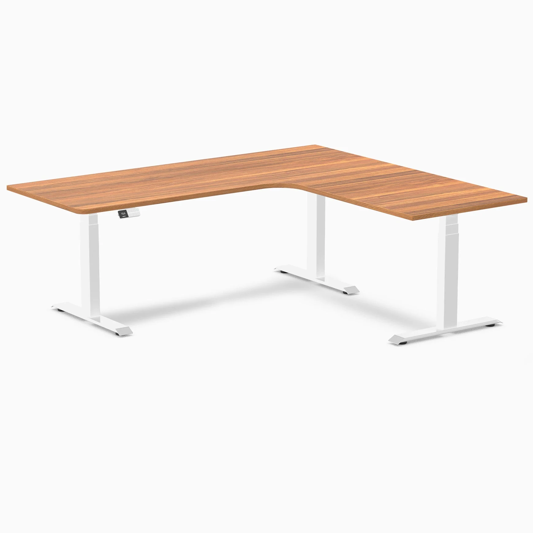Desky L-Shape Melamine Sit Stand Desk 200cm - Left Return Prime Oak Top and White Leg