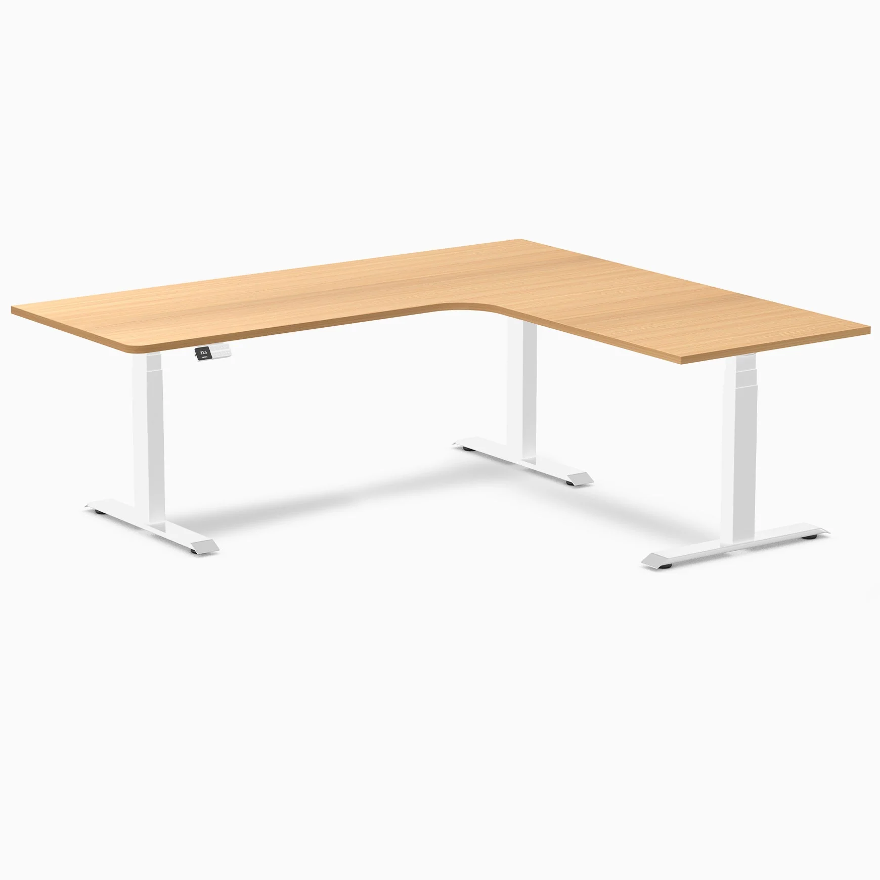 Desky L-Shape Melamine Sit Stand Desk 200cm - Left Return Select Beech Top and White Leg
