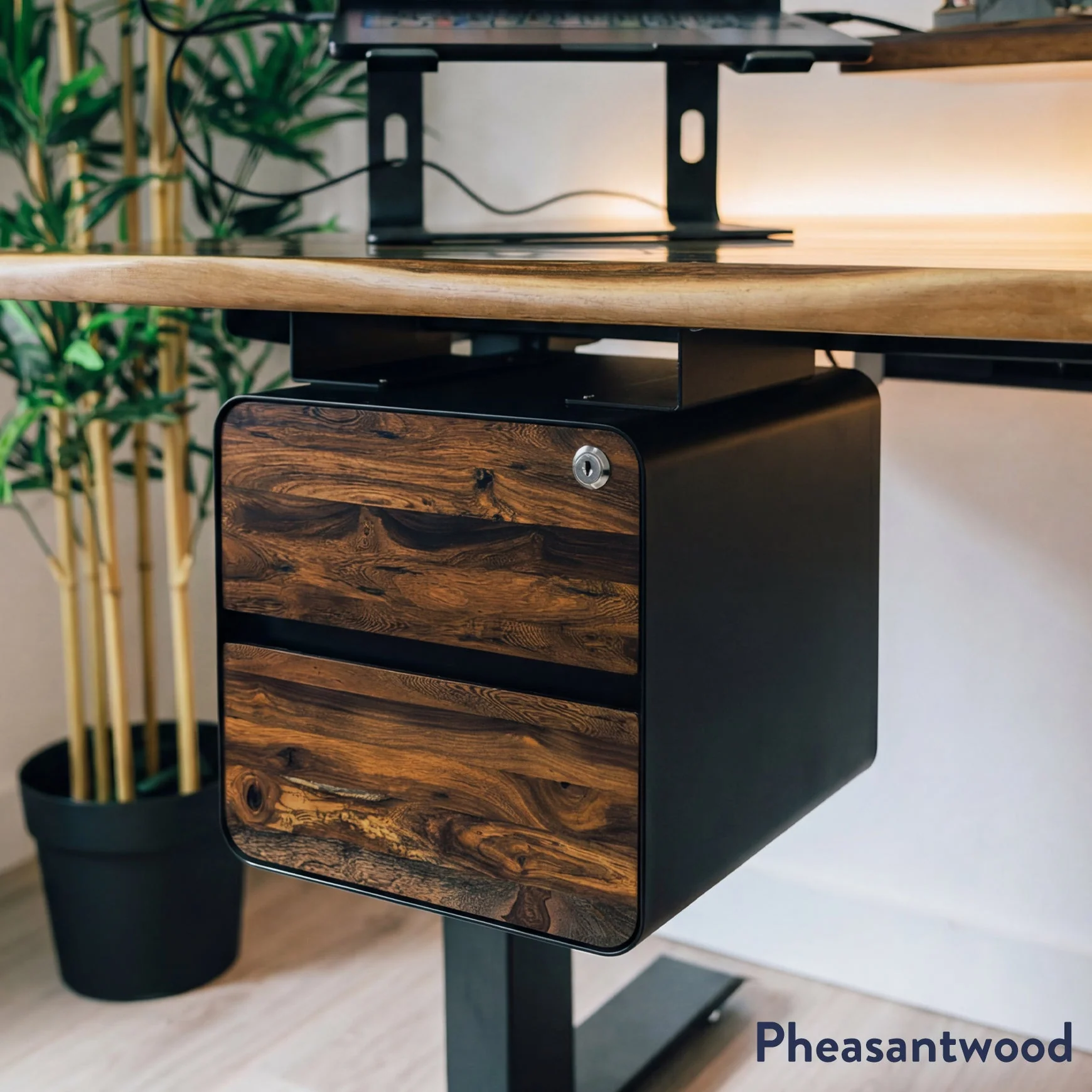 Desky Minimal Under Desk Cabinet - Maple Hardwood / White - Image 6