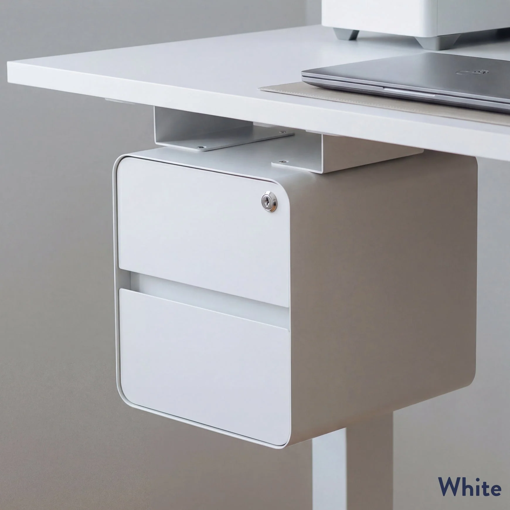 Desky Minimal Under Desk Cabinet - White Melamine / White - Image 4
