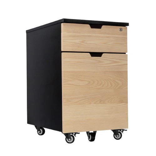 Desky Minimal Wooden Filing Cabinet - Black / Hardwood White Ash