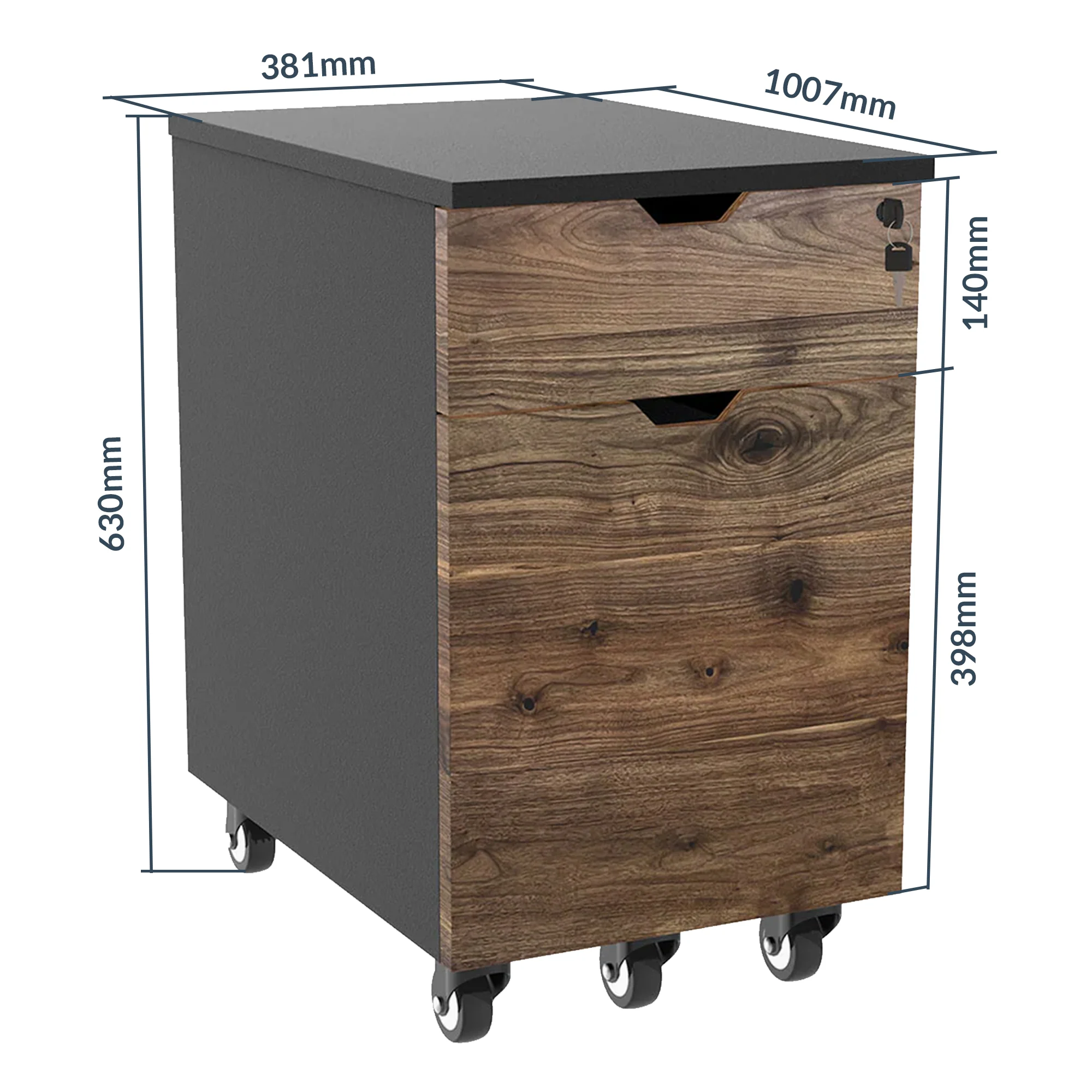 Desky Minimal Wooden Filing Cabinet - Black / Hardwood White Ash - Image 3