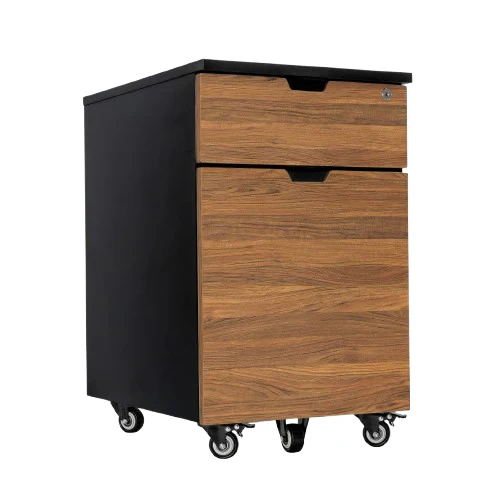 Desky Minimal Wooden Filing Cabinet - Black / Melamine Prime Oak
