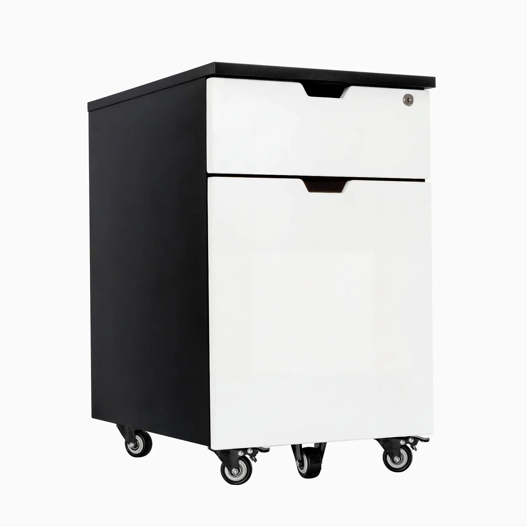 Desky Minimal Wooden Filing Cabinet - Black / Melamine White
