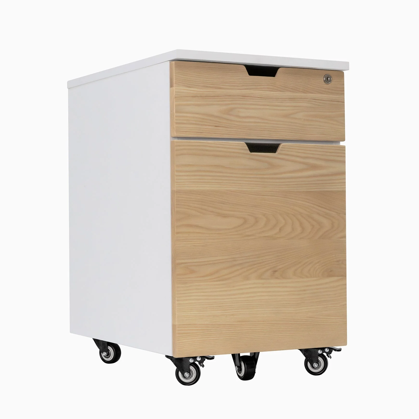 Desky Minimal Wooden Filing Cabinet - White / Hardwood White Ash