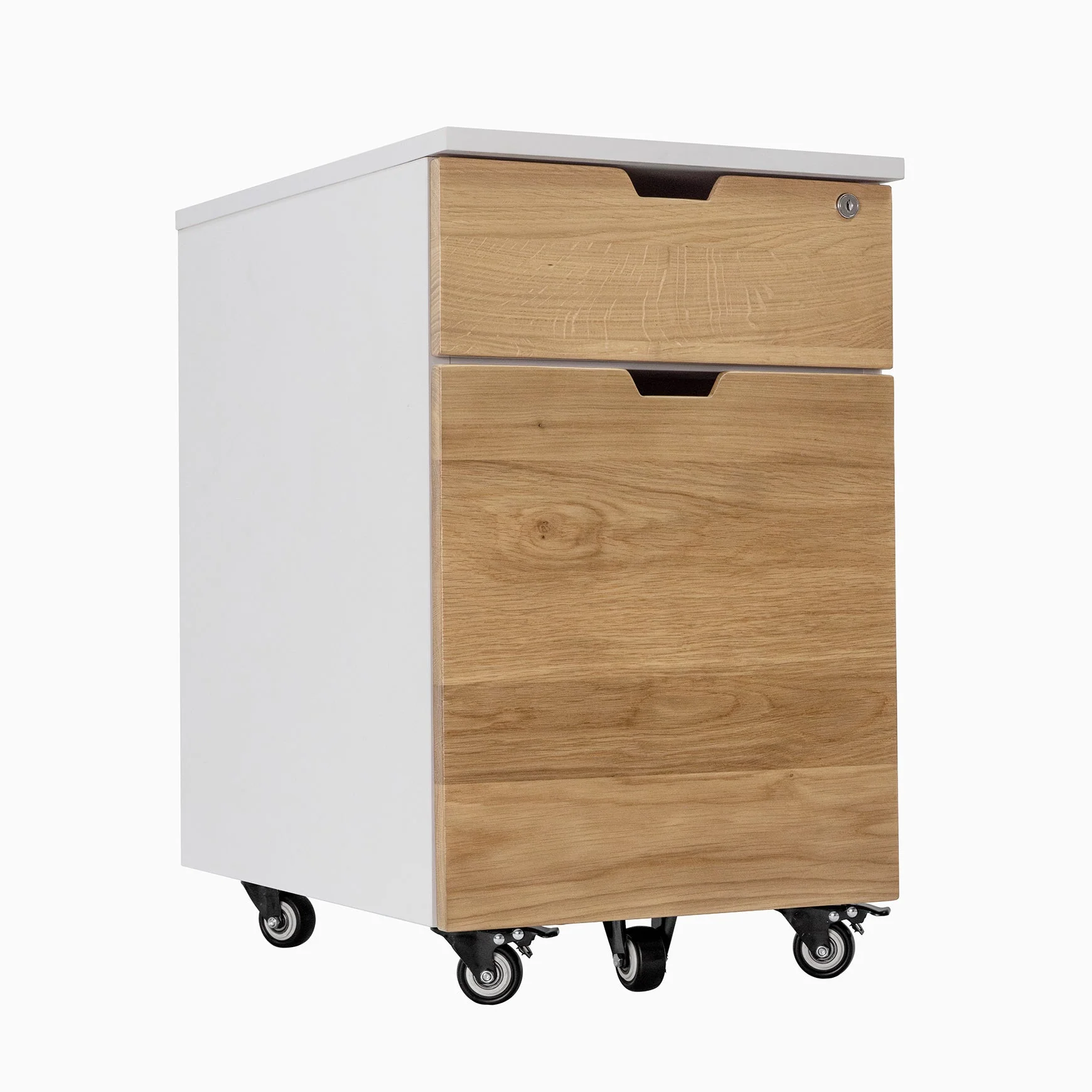 Desky Minimal Wooden Filing Cabinet - White / Hardwood White Oak