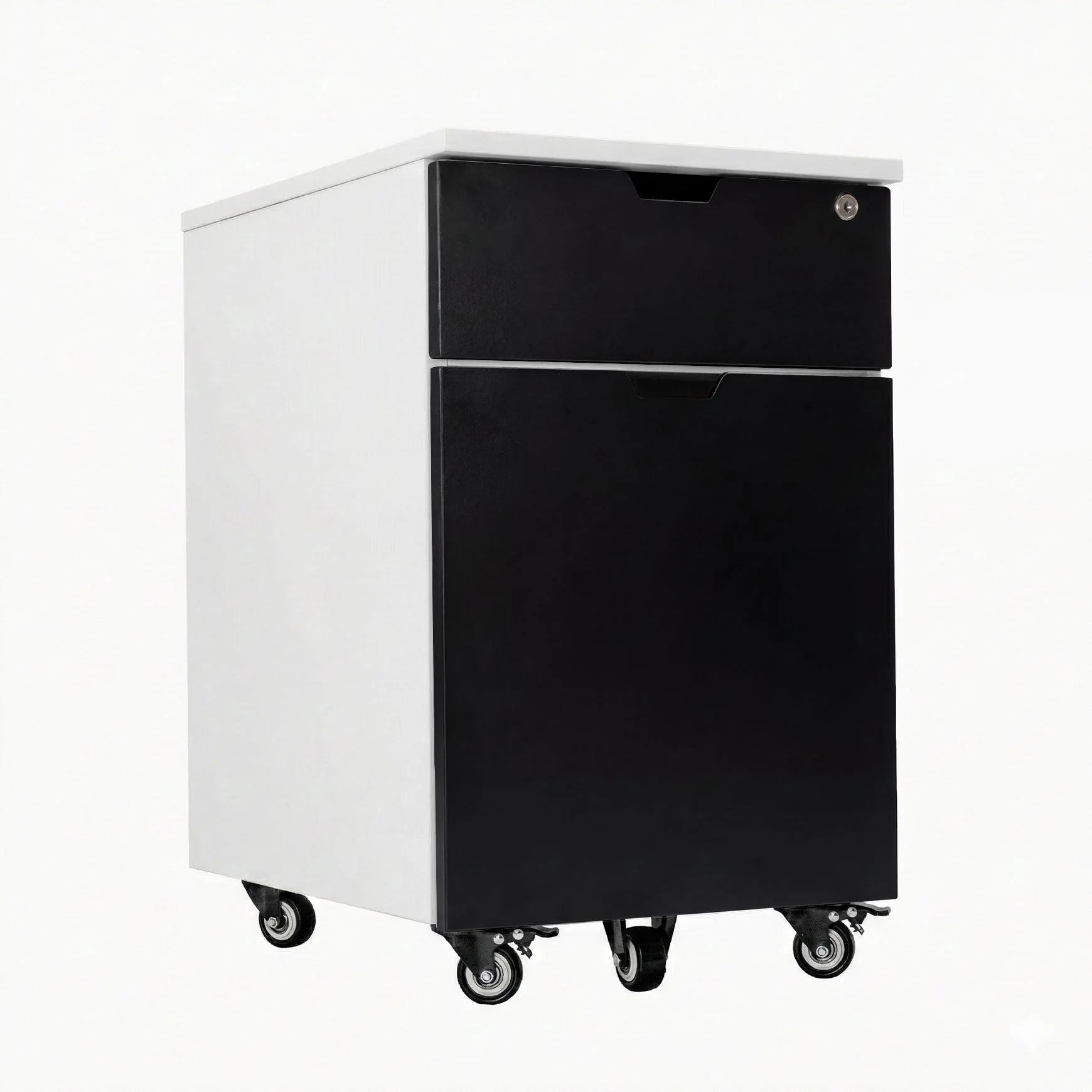 Desky Minimal Wooden Filing Cabinet - White / Melamine Black