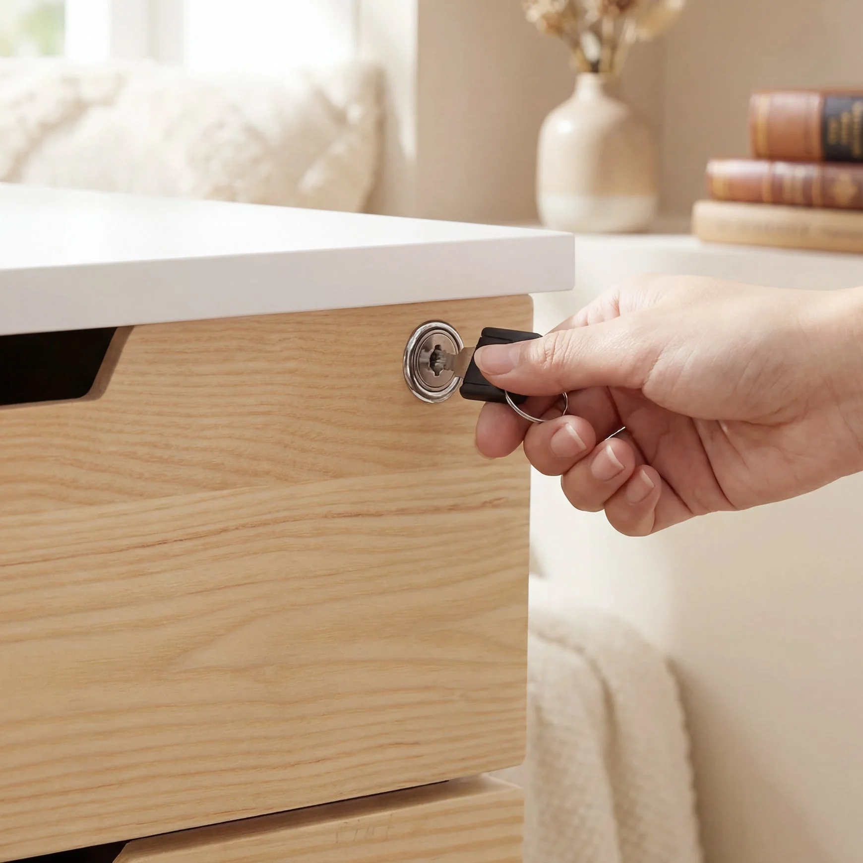 Desky Minimal Wooden Filing Cabinet - White / Melamine Sublime Teak - Image 9