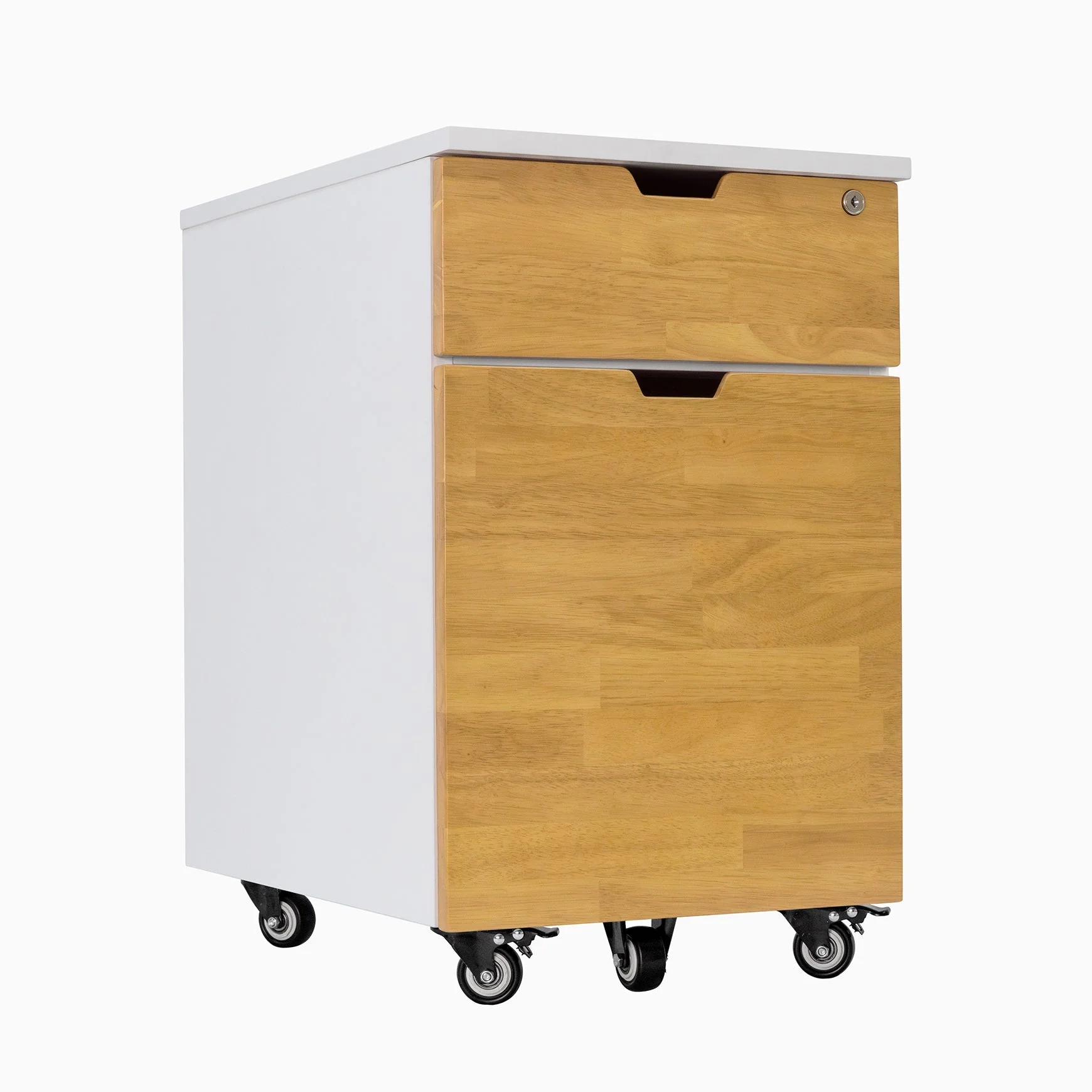 Desky Minimal Wooden Filing Cabinet - White / Rubberwood Light Oak