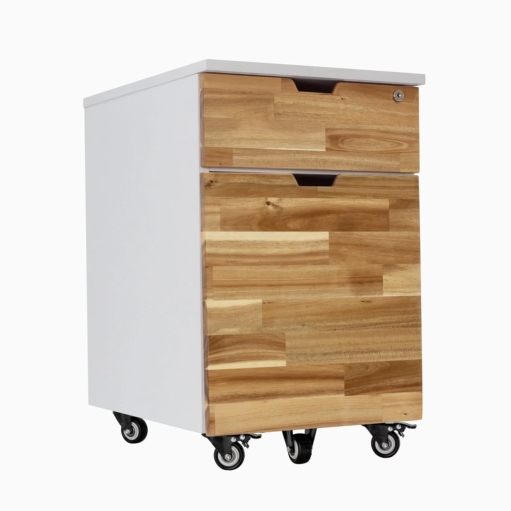 Desky Minimal Wooden Filing Cabinet - White / Softwood Acacia