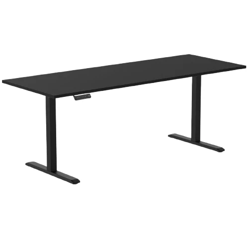 Desky Single Sit Stand Desk 200cm Black Desktop and Black Frame