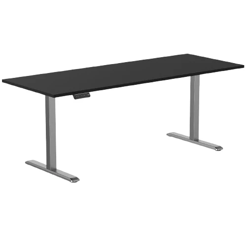 Desky Single Sit Stand Desk 200cm Black Desktop and Space Grey Frame