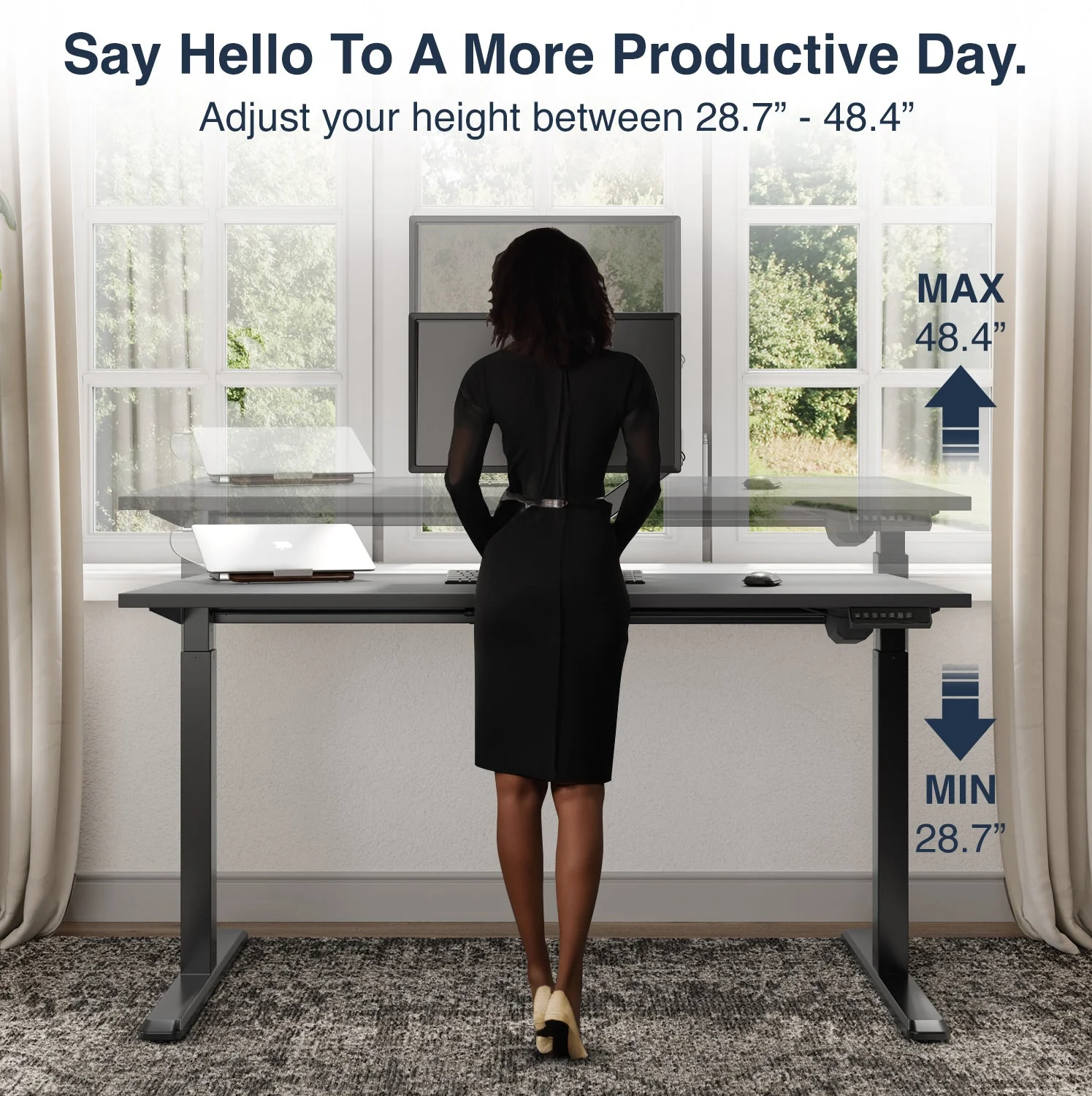 Desky Single Sit Stand Gaming Desk 200cm Black Desktop and Black Frame - Image 3
