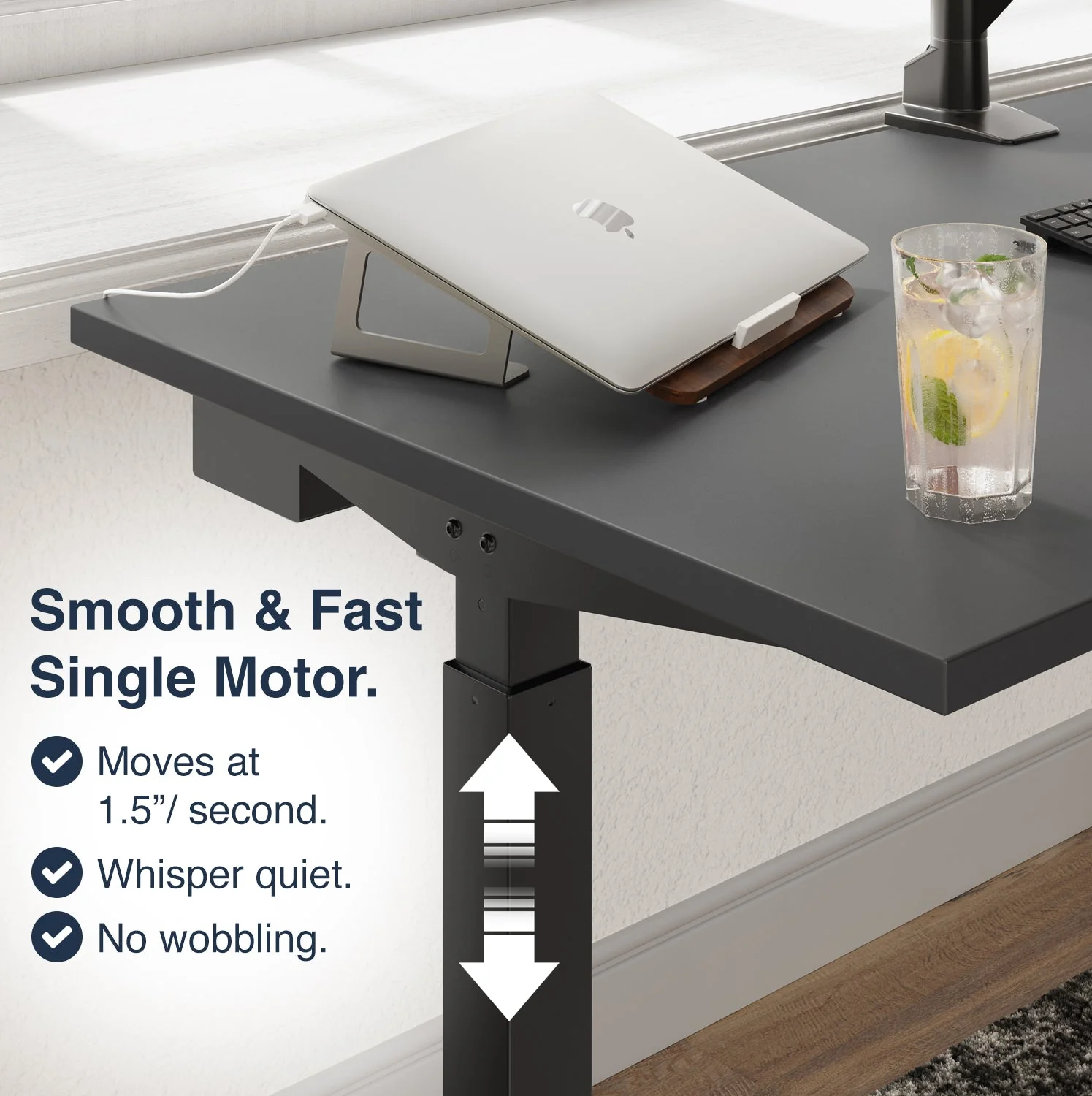 Desky Single Sit Stand Gaming Desk 200cm Black Desktop and Black Frame - Image 6