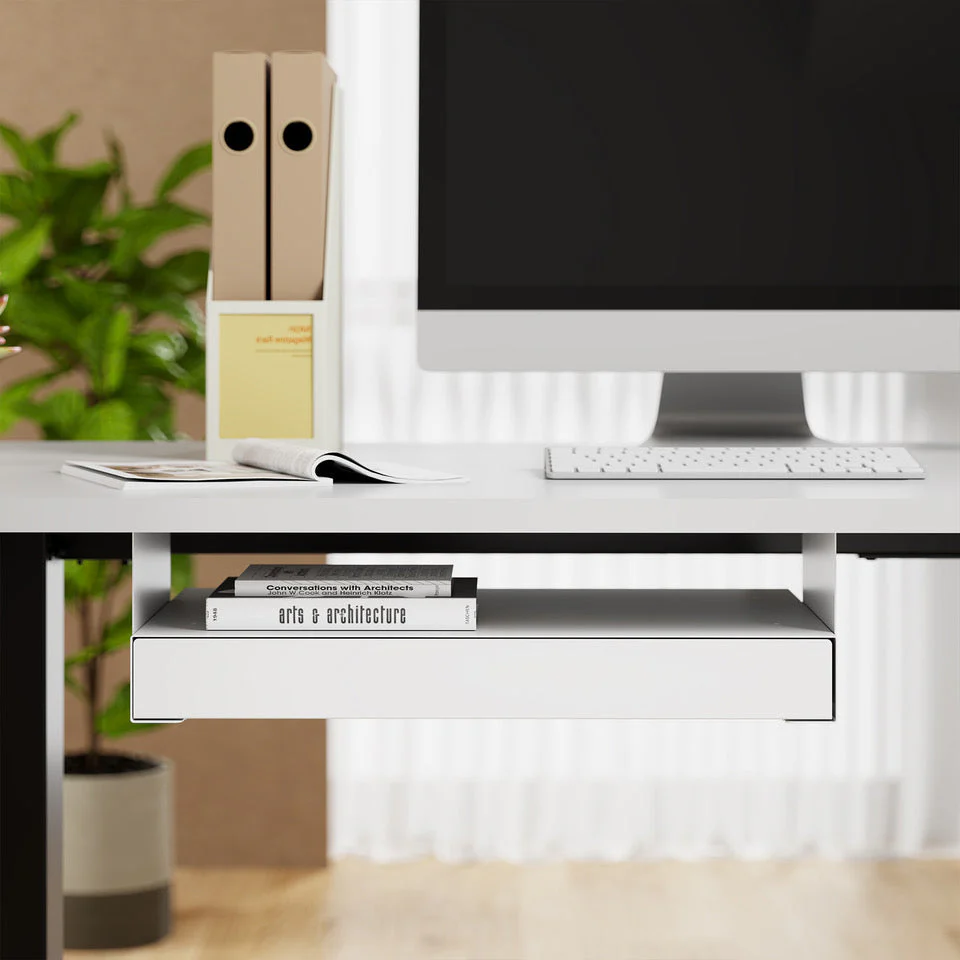 Desky Ultra Slim Under Desk Drawer - Book Gap / White - Image 2