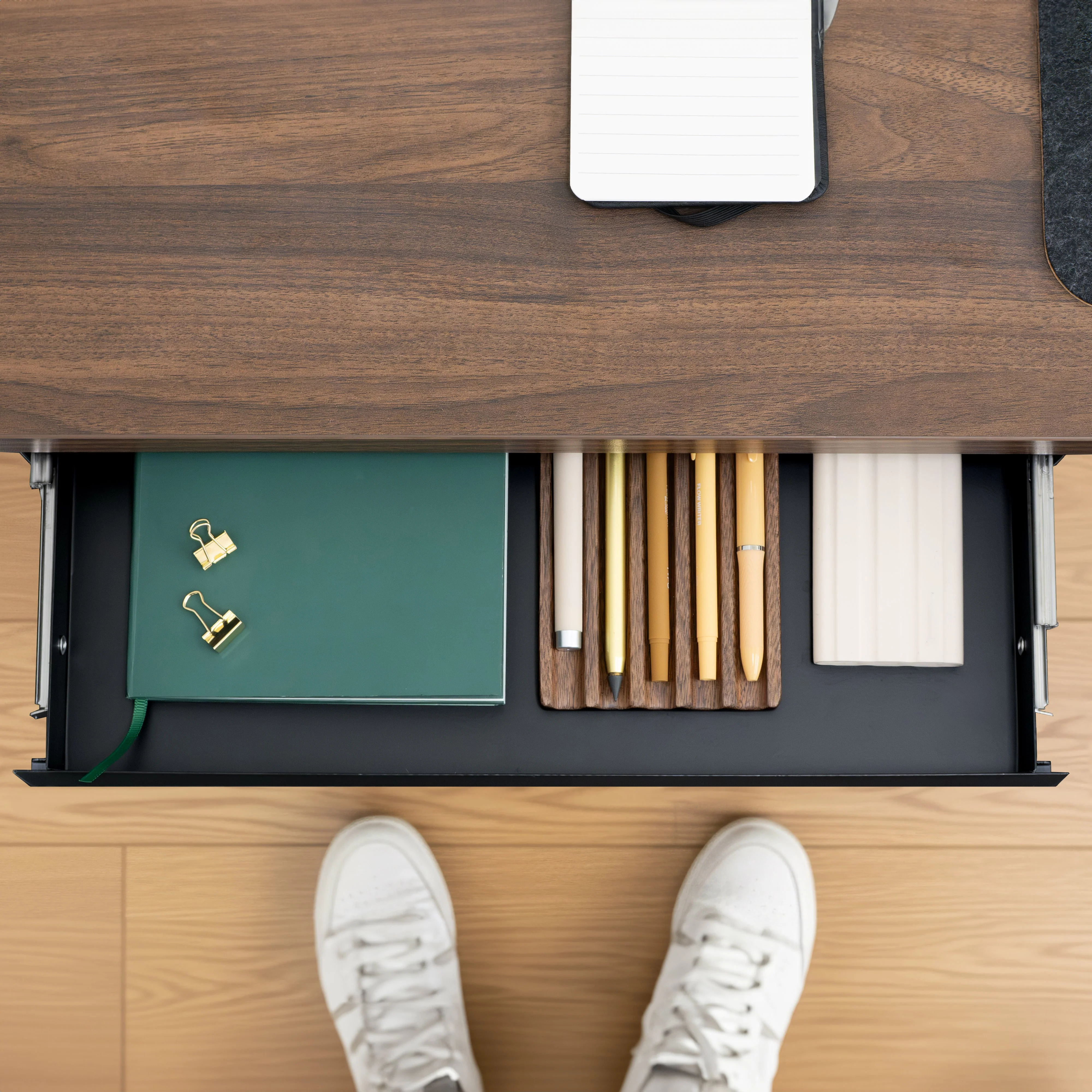 Desky Ultra Slim Under Desk Drawer - Book Gap / White - Image 7