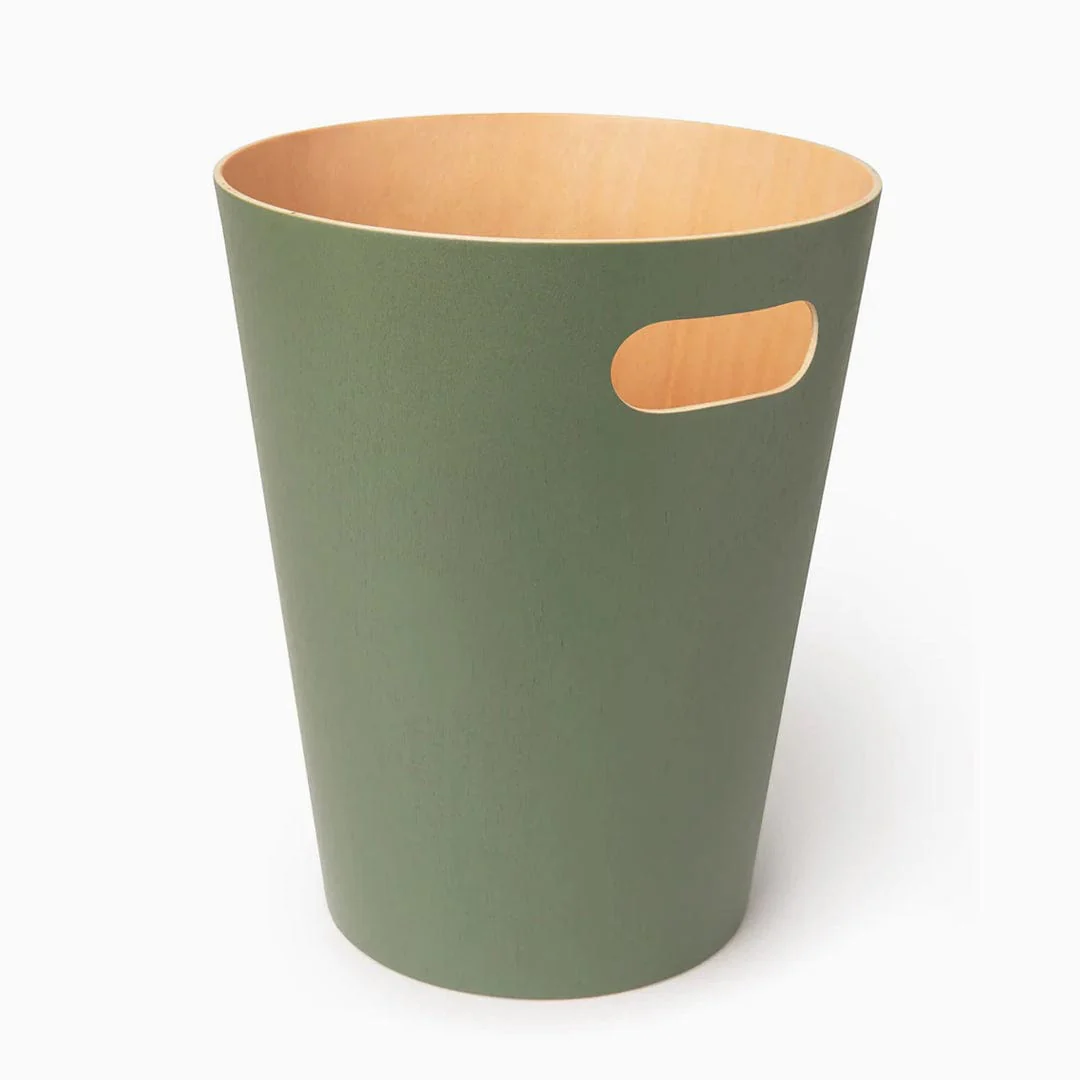 Desky Wooden Rubbish Bin - Olive Green - Image 2