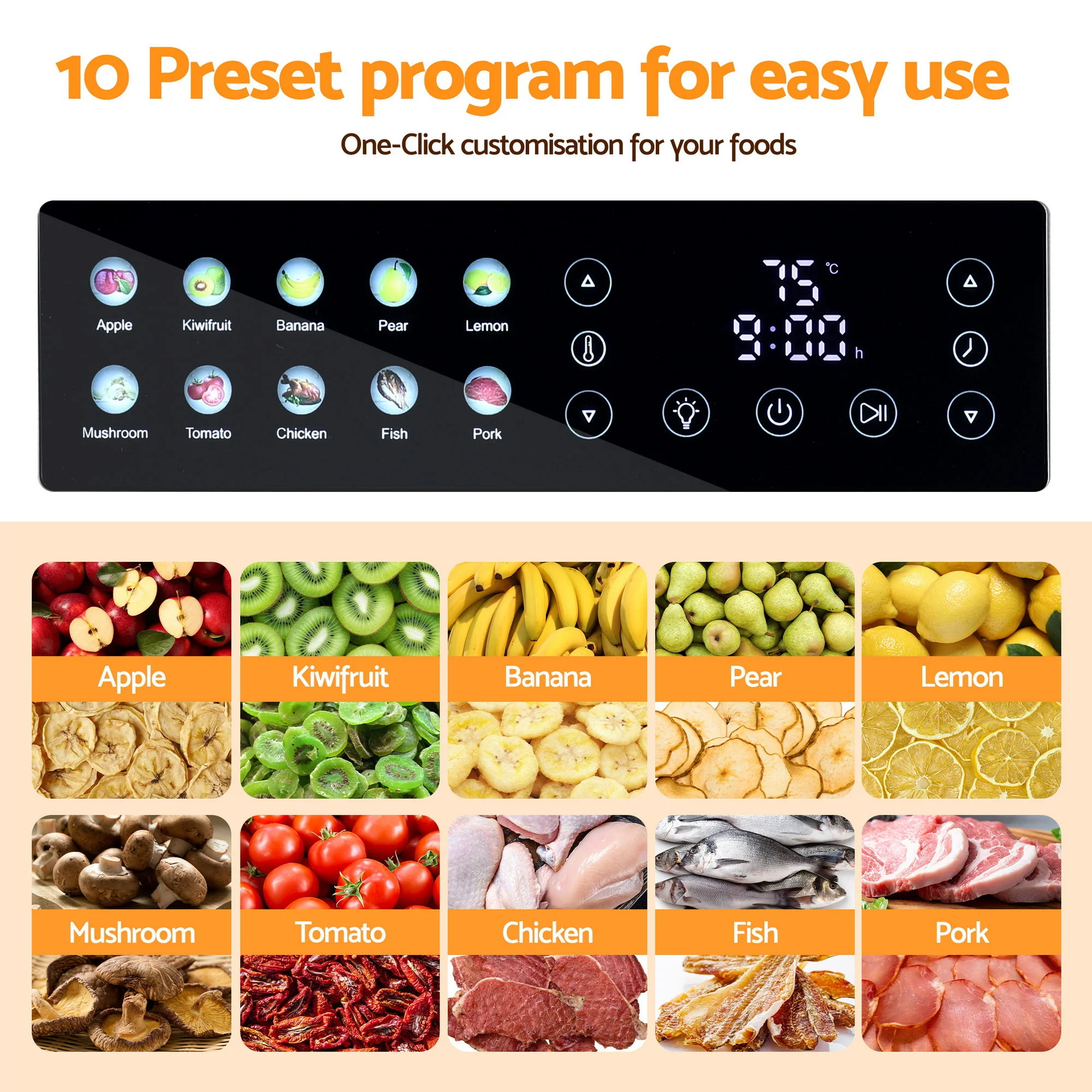 Devanti 10 Trays Food Dehydrator Stainless Steel Visible Glass Door 850W - Image 6