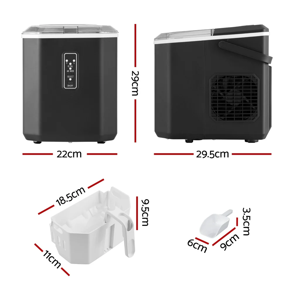 Devanti 12kg Ice Maker Machine 1.3L with Scoop Holder (Black) - Image 2