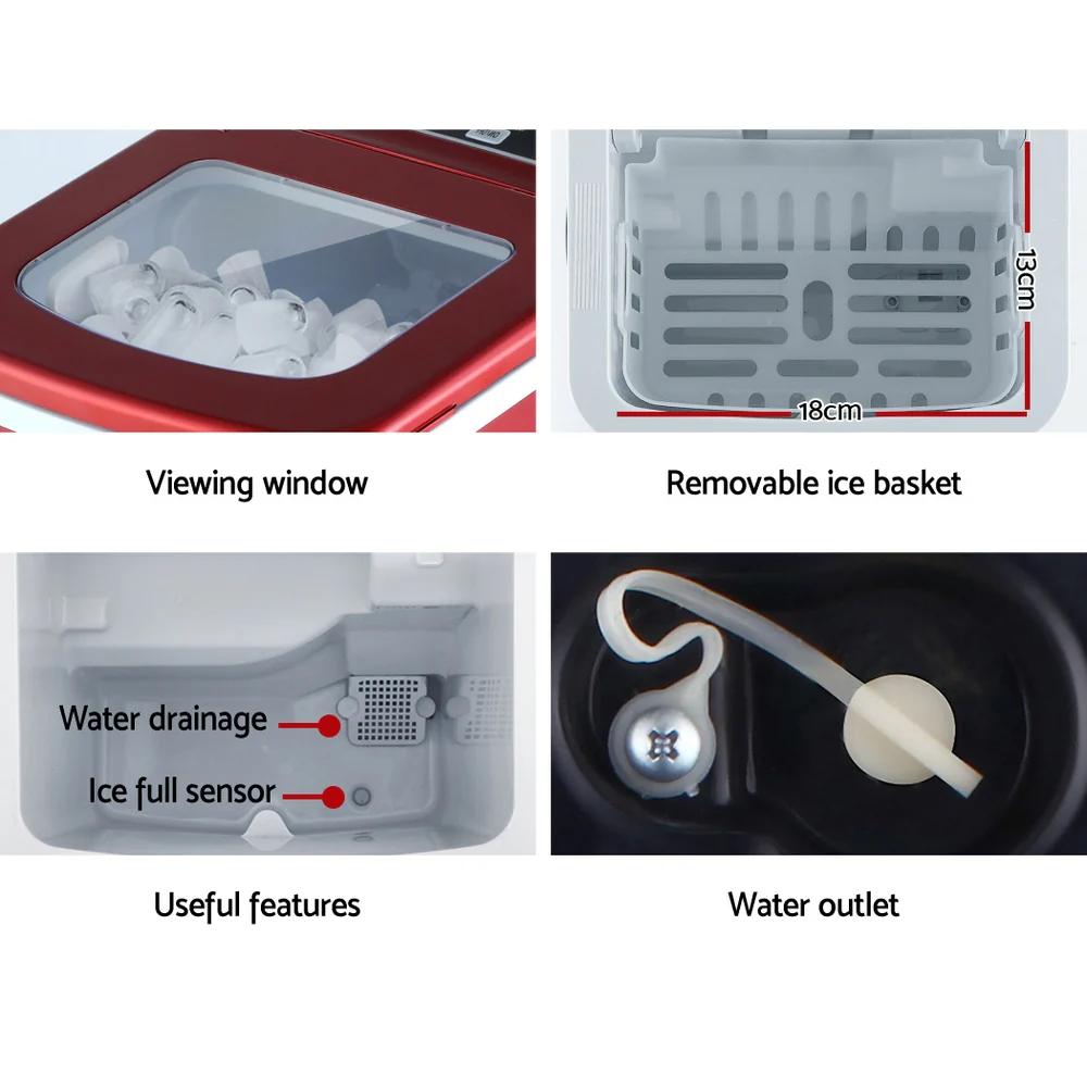 Devanti 12kg Ice Maker Machine (Red) - Image 7