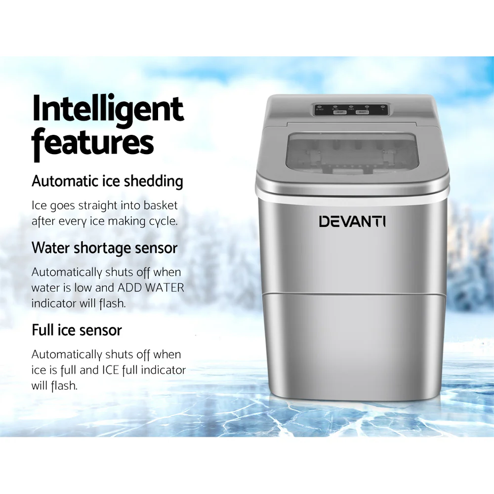 Devanti 12kg Ice Maker Machine (Silver) - Image 4