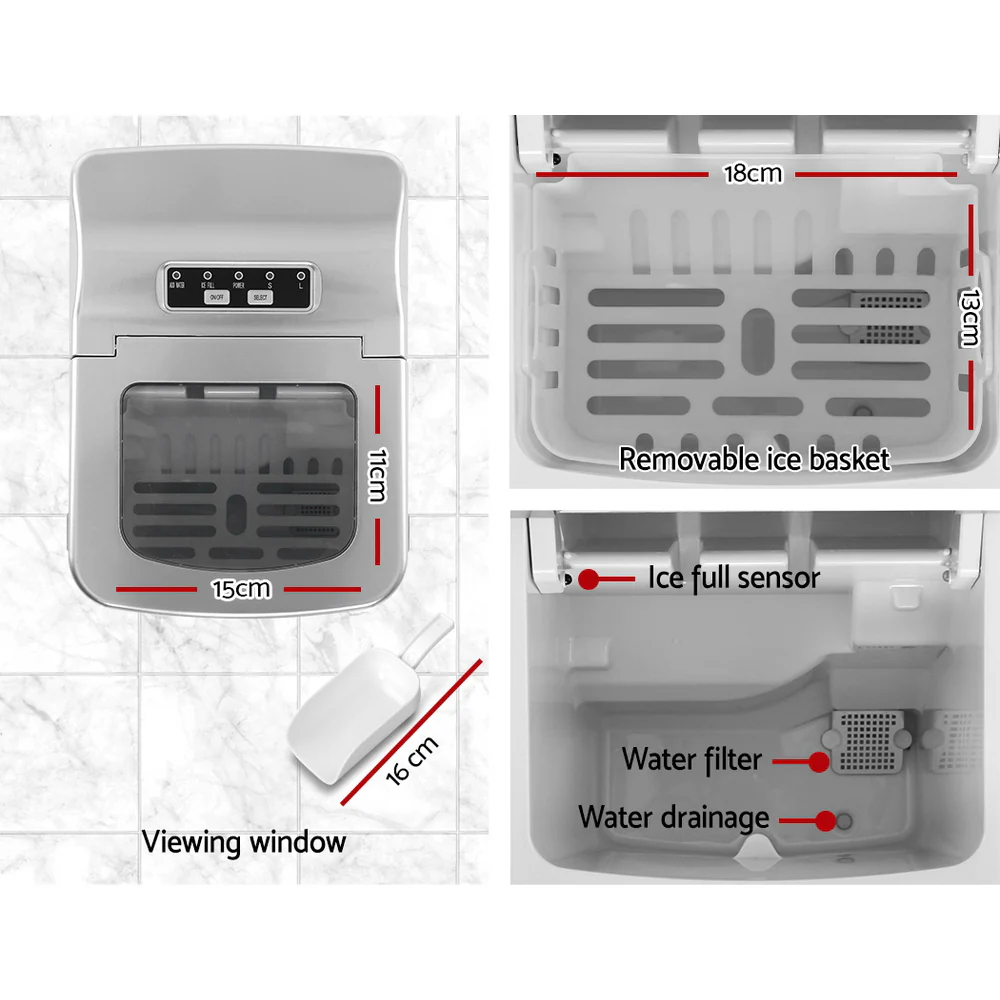 Devanti 12kg Ice Maker Machine (Silver) - Image 5