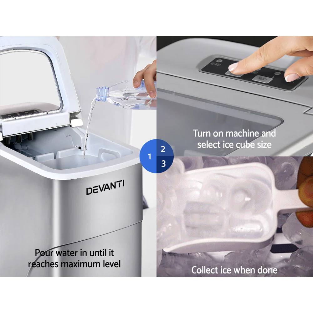 Devanti 12kg Ice Maker Machine (Silver) - Image 6