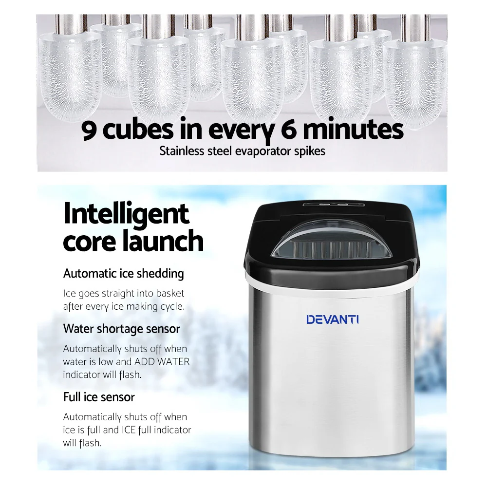 Devanti 12kg Ice Maker Machine Stainless Steel - Image 3