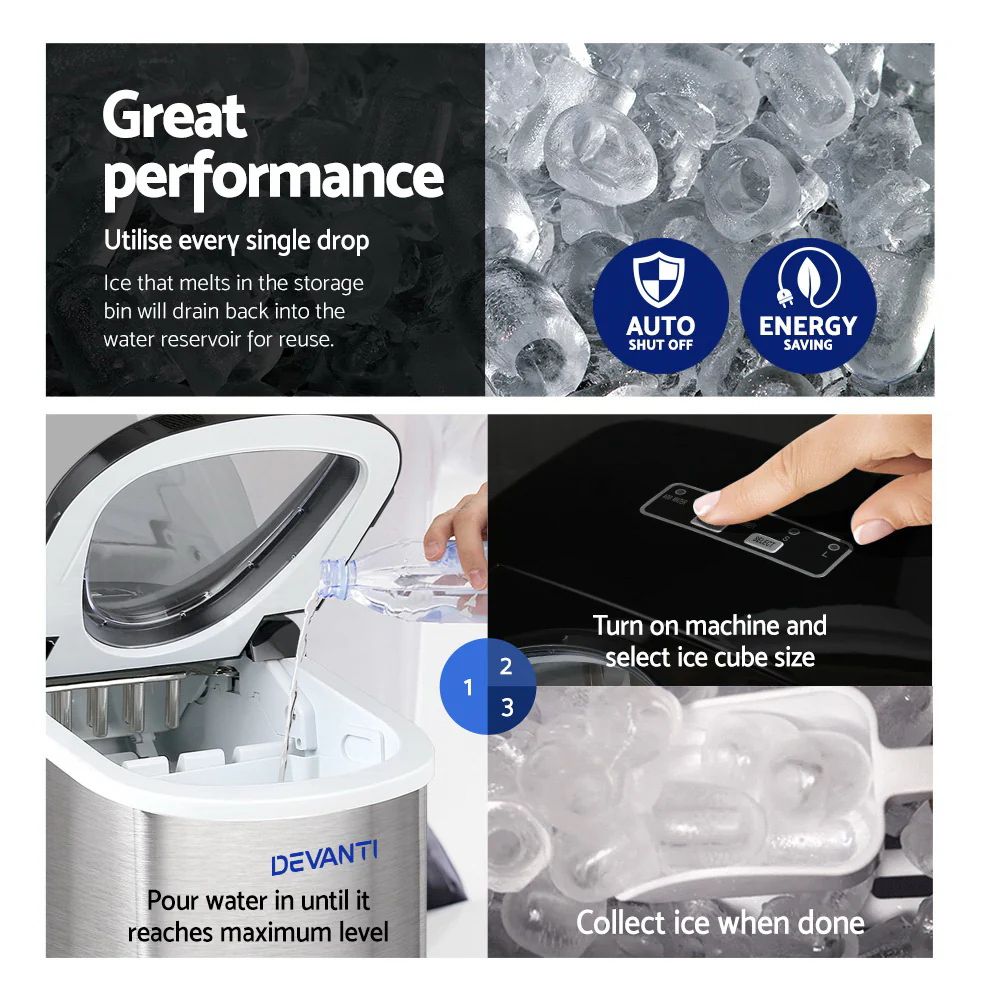 Devanti 12kg Ice Maker Machine Stainless Steel - Image 6