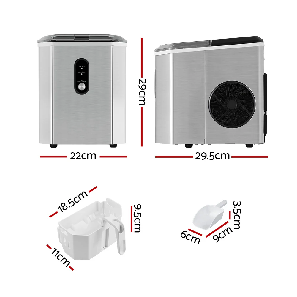 Devanti 12kg Ice Maker Machine with Scoop Holder (Silver) - Image 2