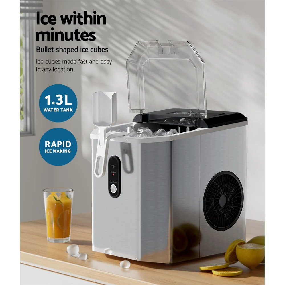 Devanti 12kg Ice Maker Machine with Scoop Holder (Silver) - Image 4