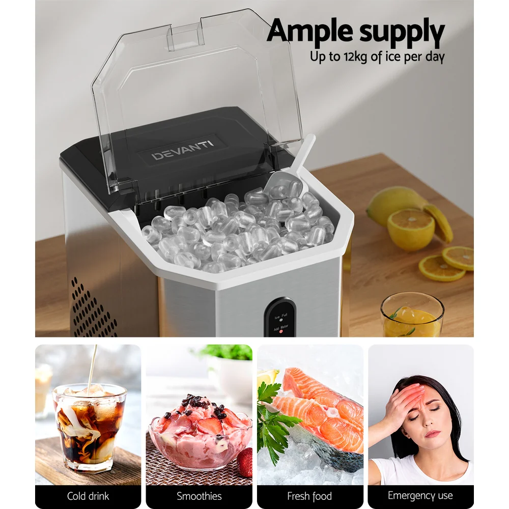 Devanti 12kg Ice Maker Machine with Scoop Holder (Silver) - Image 5