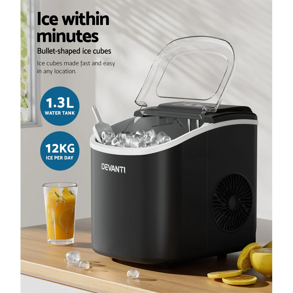 Devanti 12kg Ice Maker Machine with Self-cleaning (Black) - Image 4