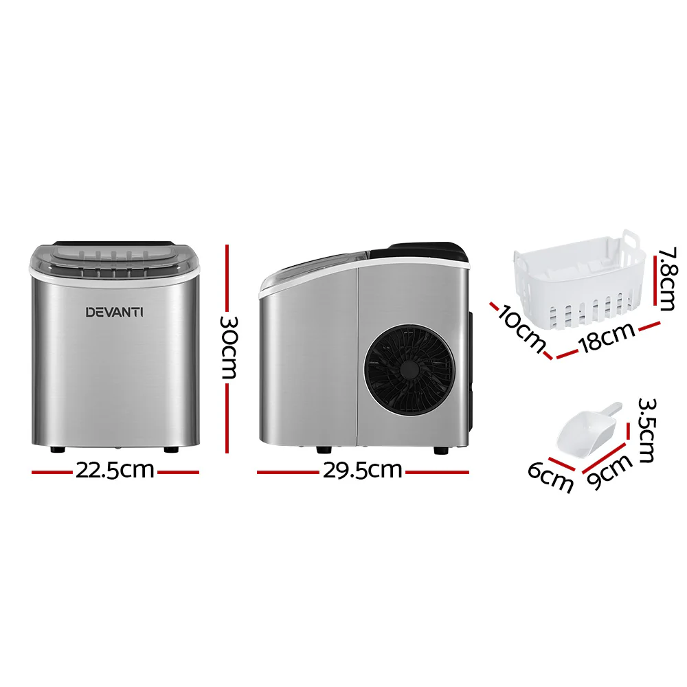 Devanti 12kg Ice Maker Machine with Self-cleaning (Silver) - Image 2