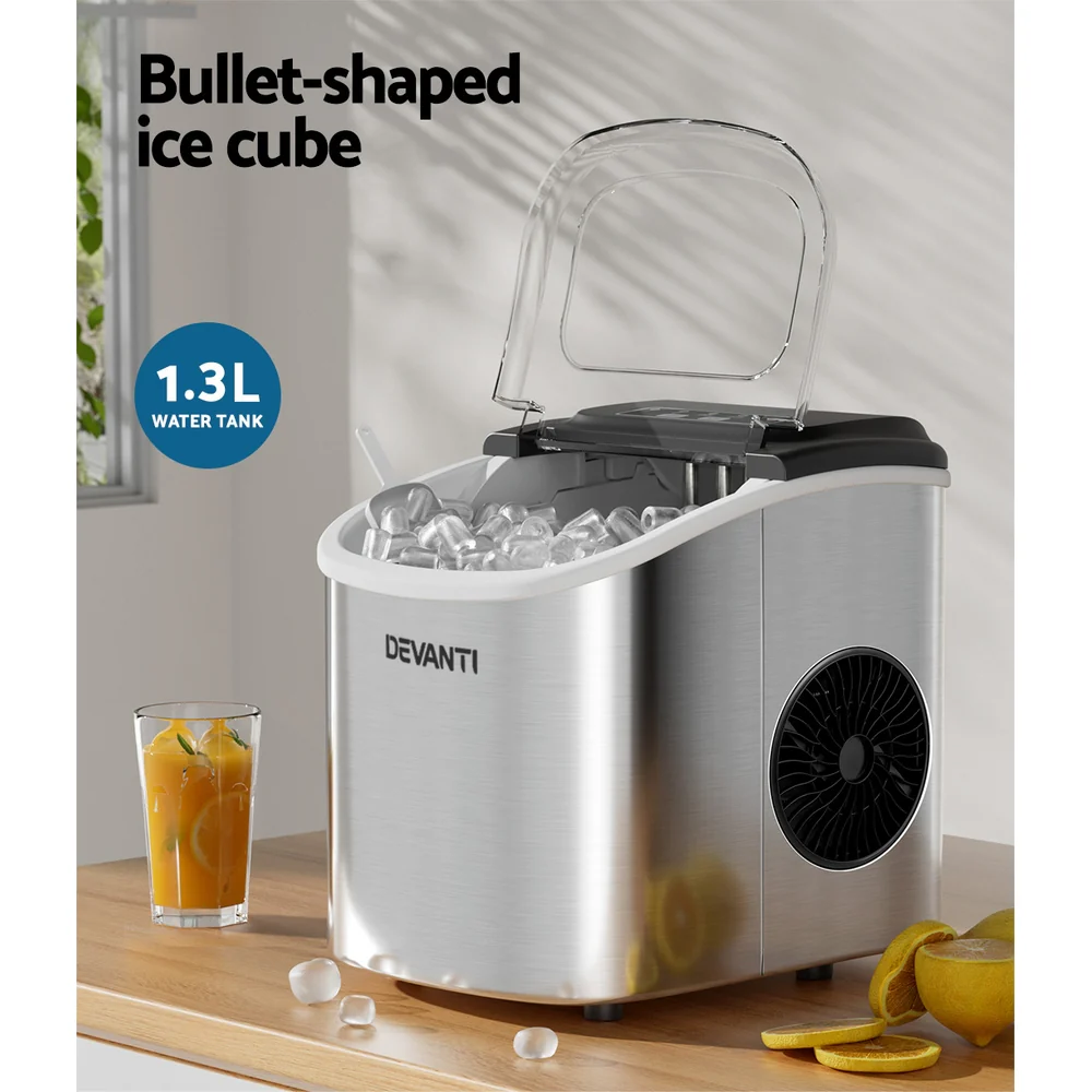 Devanti 12kg Ice Maker Machine with Self-cleaning (Silver) - Image 4
