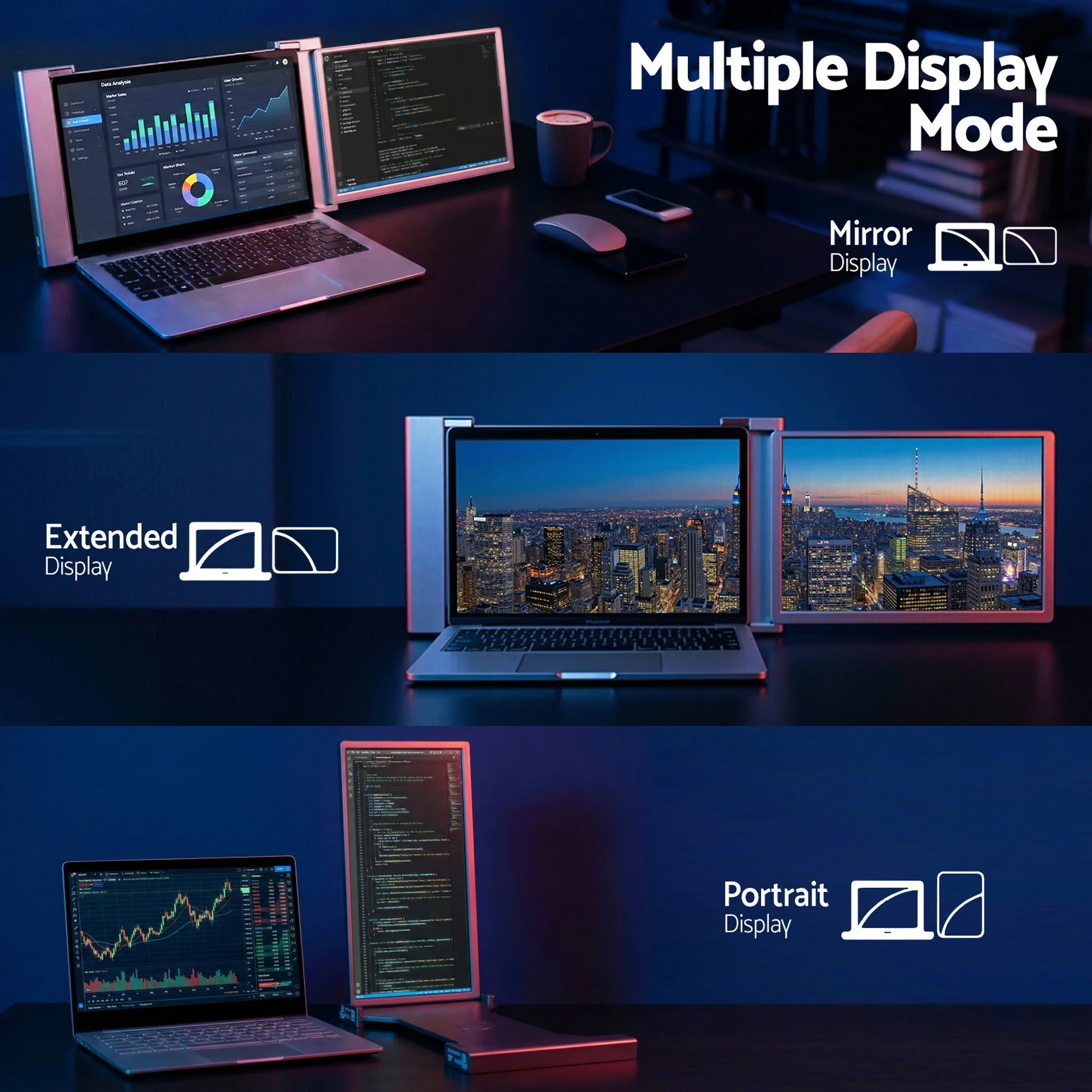 Devanti 14 Inch Portable Monitor Laptop Screen Extender Dual 1080P IPS USB C - Image 7